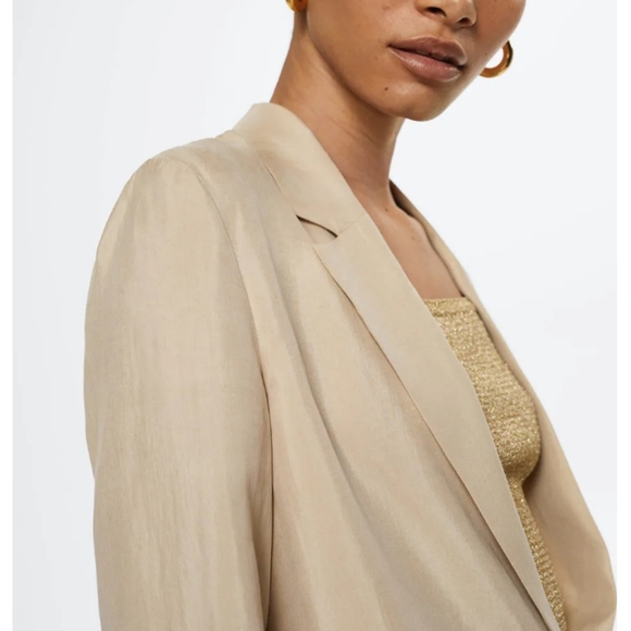 Mango 100% Lyocell Blazer Khaki Tan Women's US Small - Picture 4 of 15